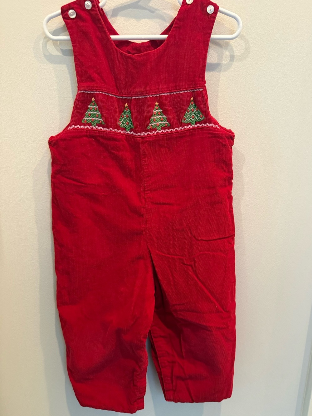 Anavini Boys Size 2 Red Corduroy Smocked Christmas Tree Longall